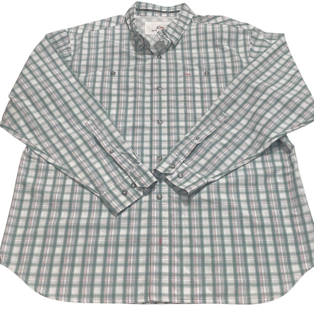 World Wide Sportsman Mens XL Fishing Shirt Green Plaid‎ Long Sleeve Vented Back
